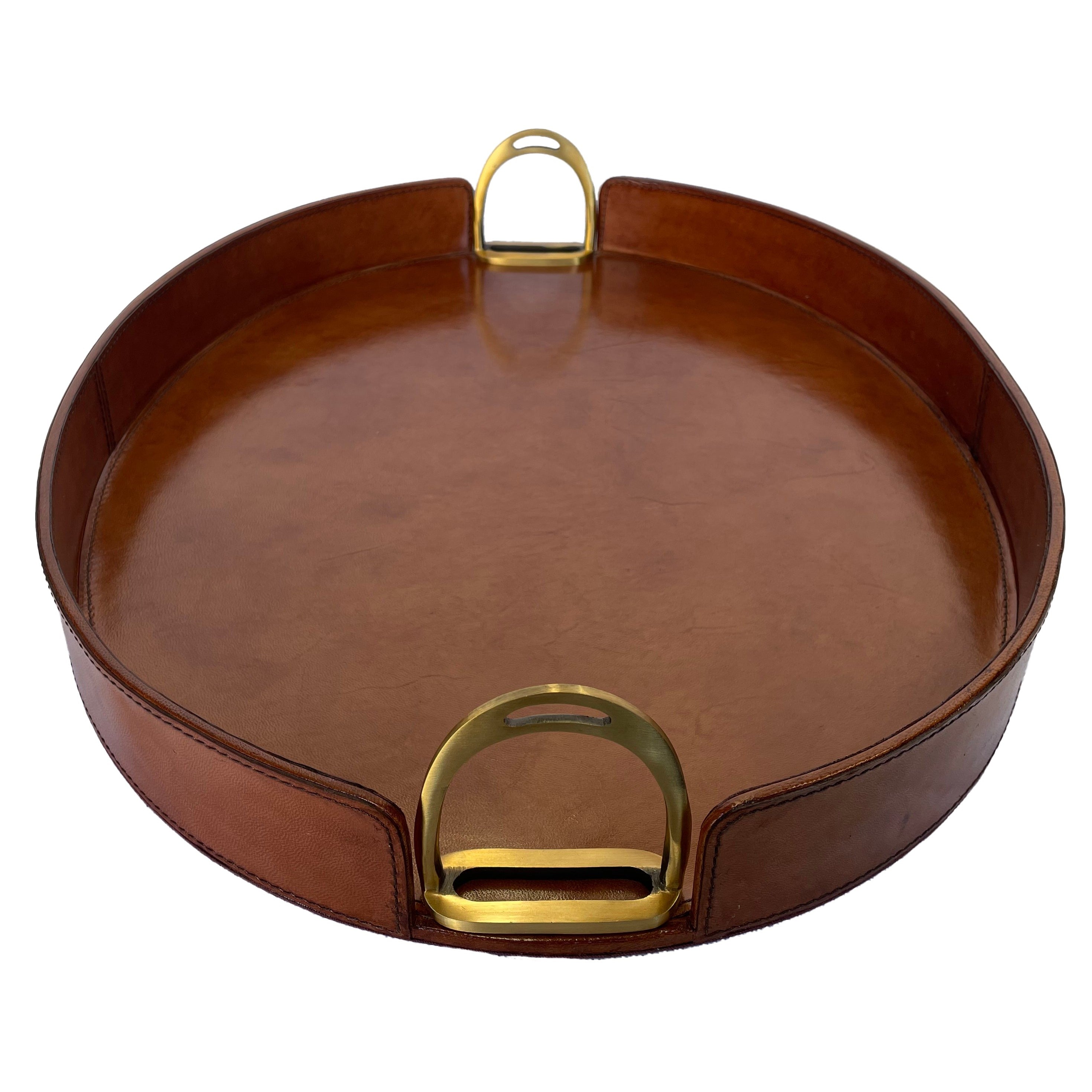 Oval Leather Tray with Stirrup Handles (Available in 3 Colors)
