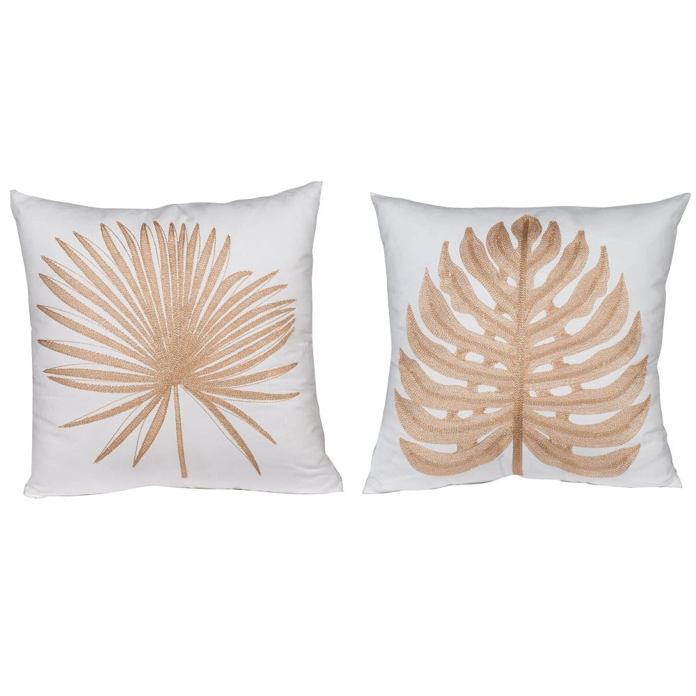Autumn Leaves Embroidered Square Cushions Set Of 2