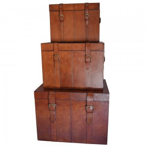 Set of 3 Nesting Leather Trunks (Available in 6 Colors)