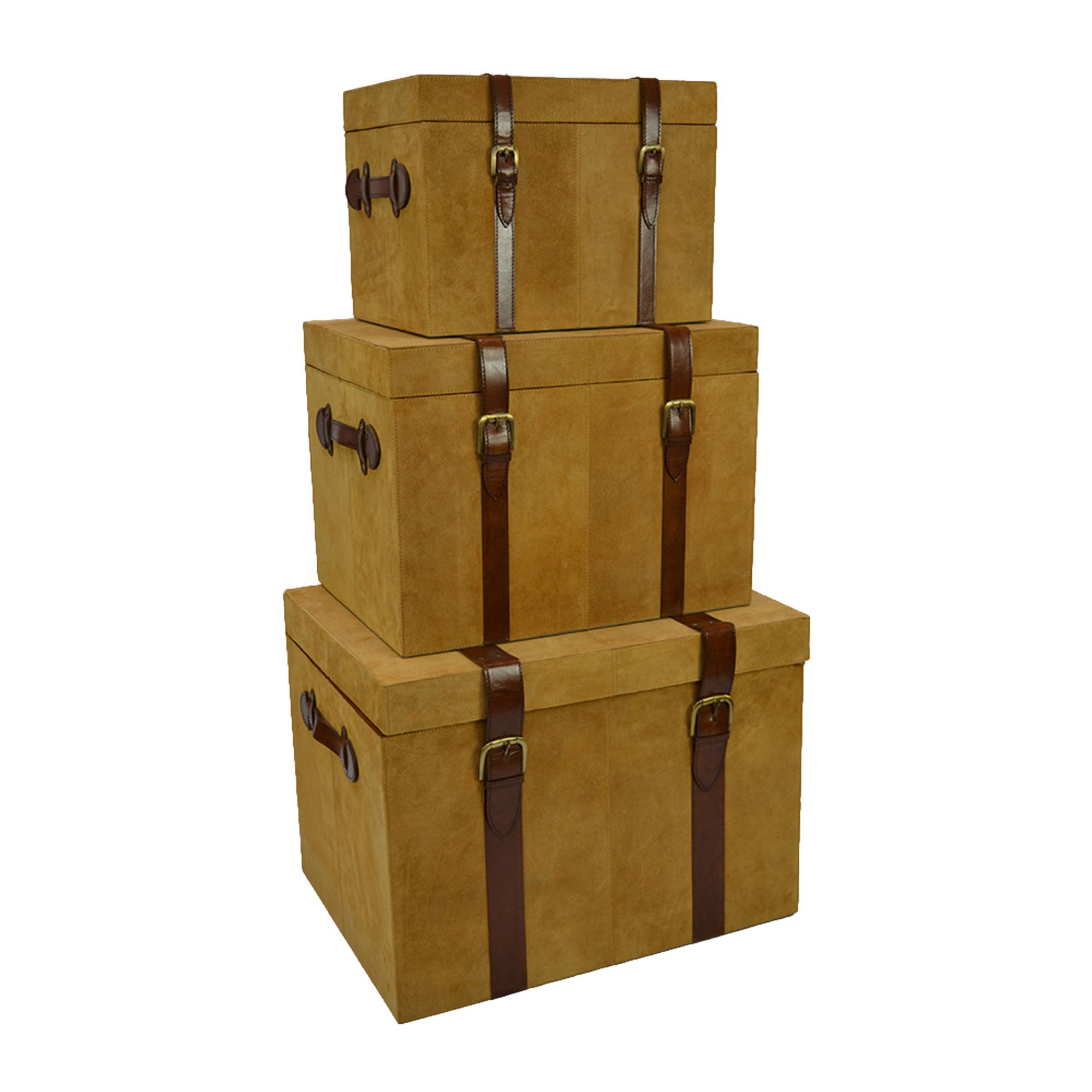 Set of 3 Nesting Leather Trunks (Available in 6 Colors)