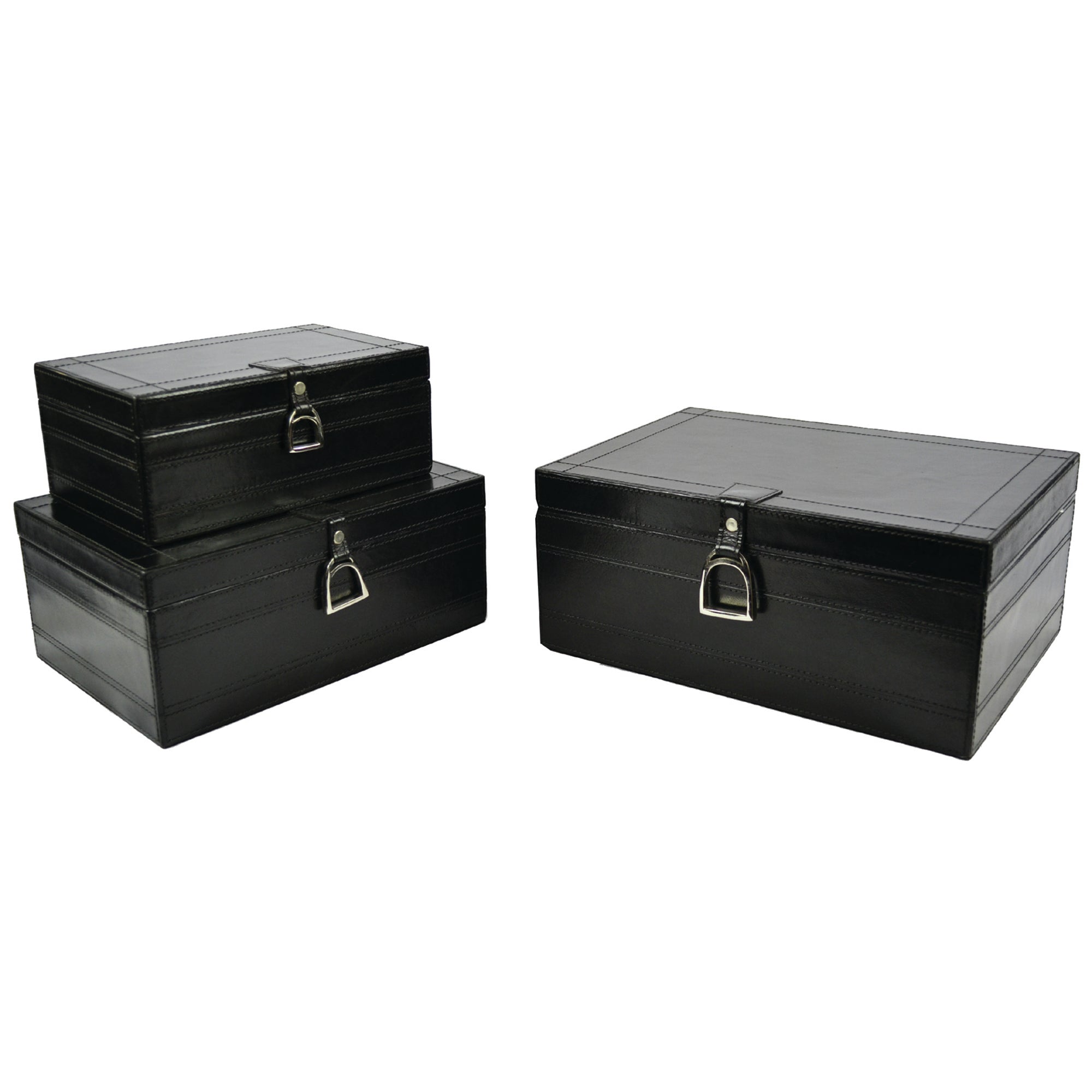 LARGE Set of 3 Nesting Leather Boxes W/ Stirrup (Available in 4 Colours)