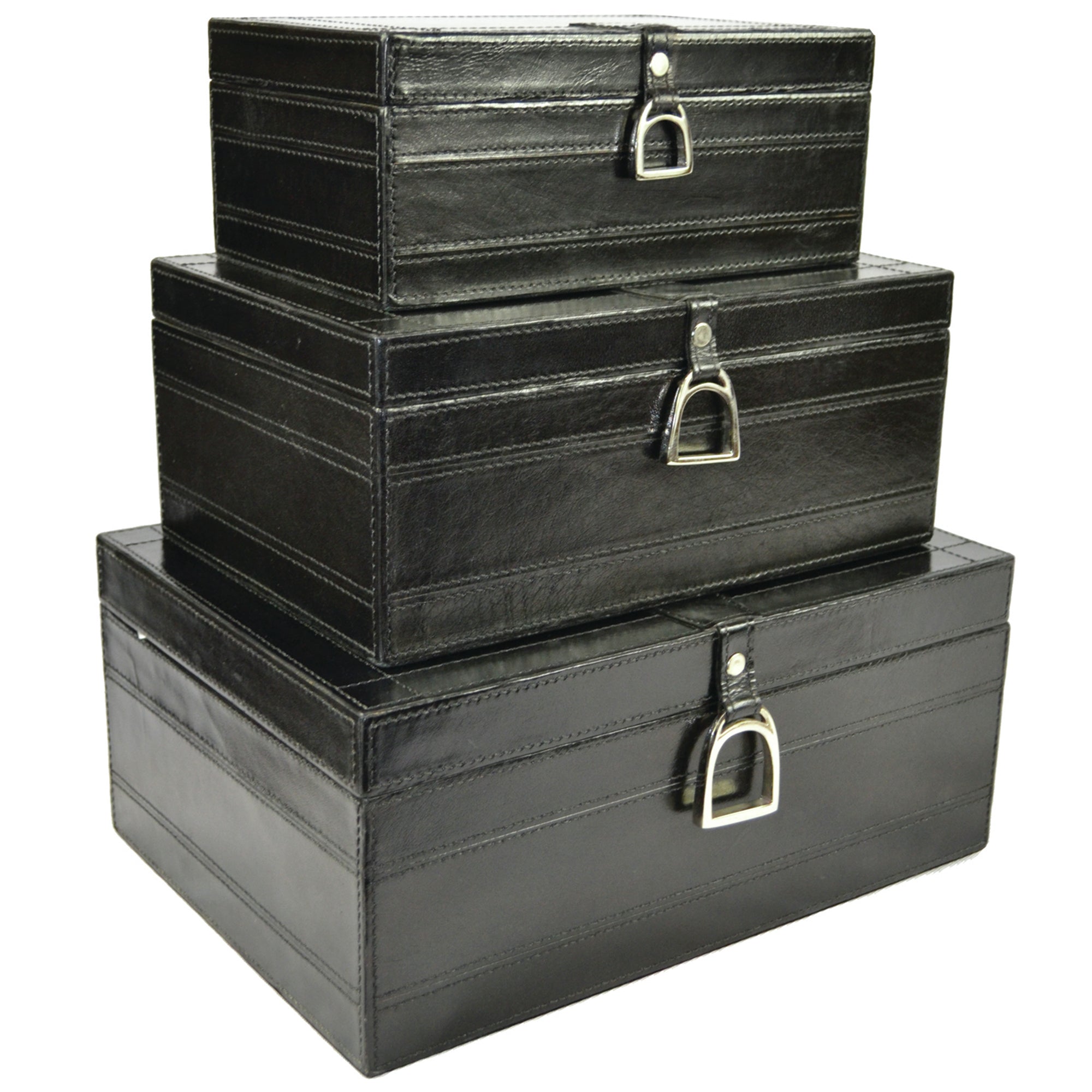 LARGE Set of 3 Nesting Leather Boxes W/ Stirrup (Available in 4 Colours)