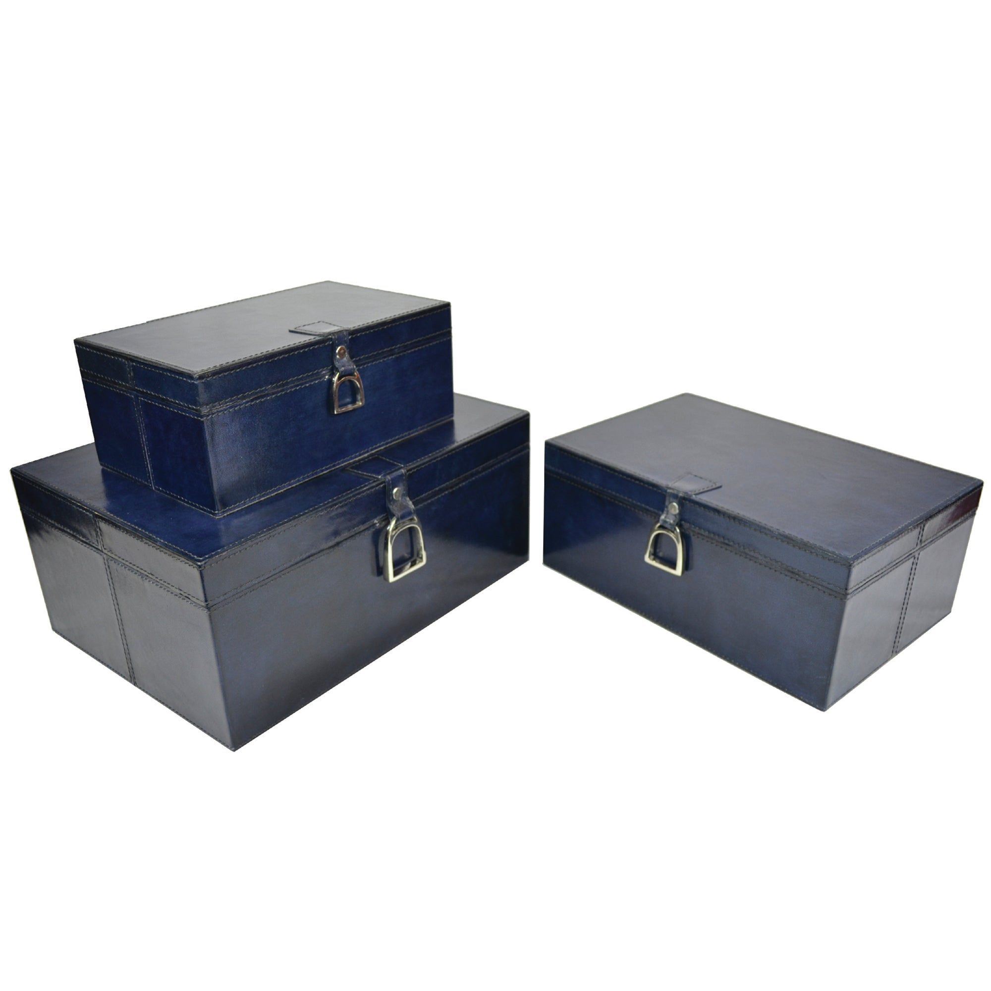 LARGE Set of 3 Nesting Leather Boxes W/ Stirrup (Available in 4 Colours)