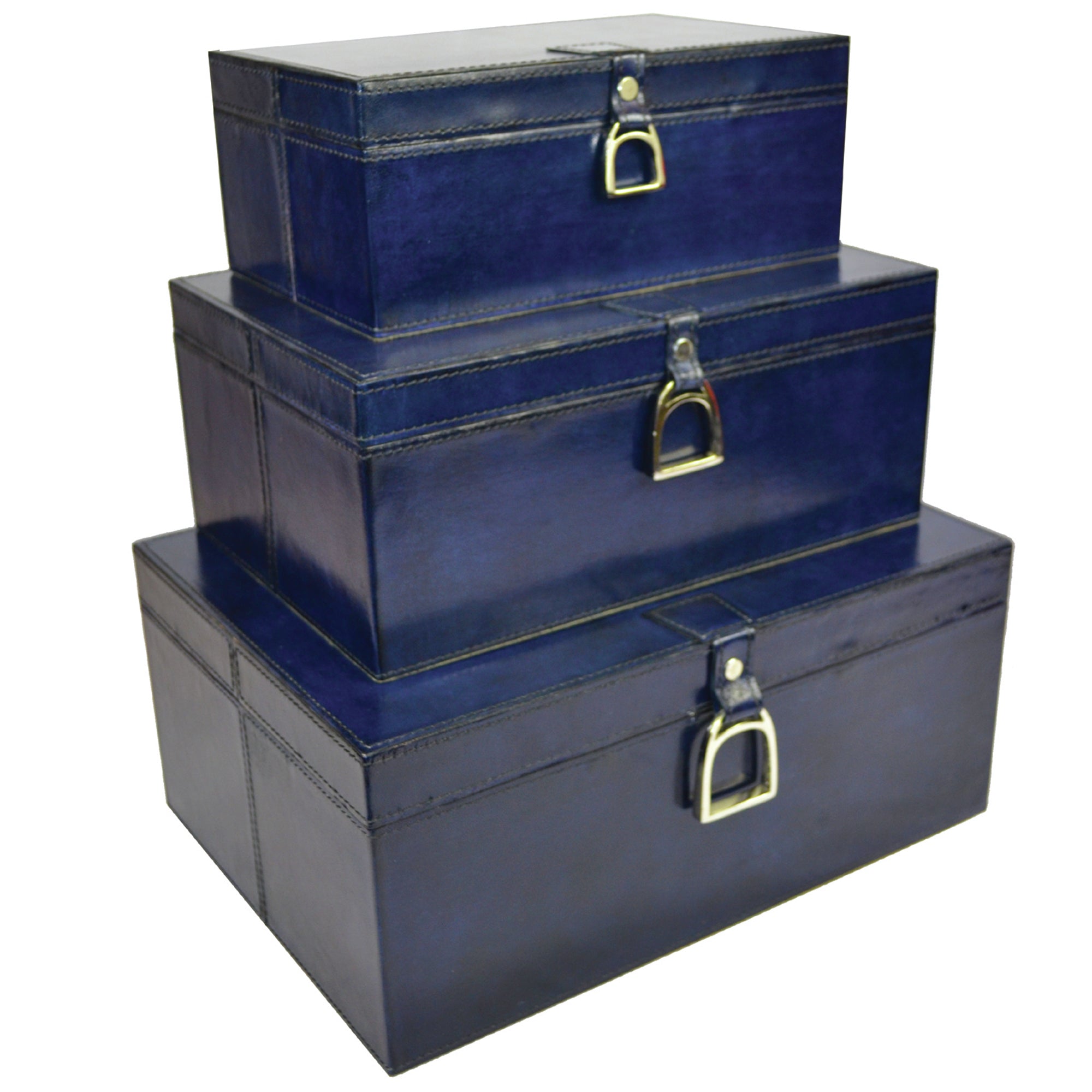 LARGE Set of 3 Nesting Leather Boxes W/ Stirrup (Available in 4 Colours)