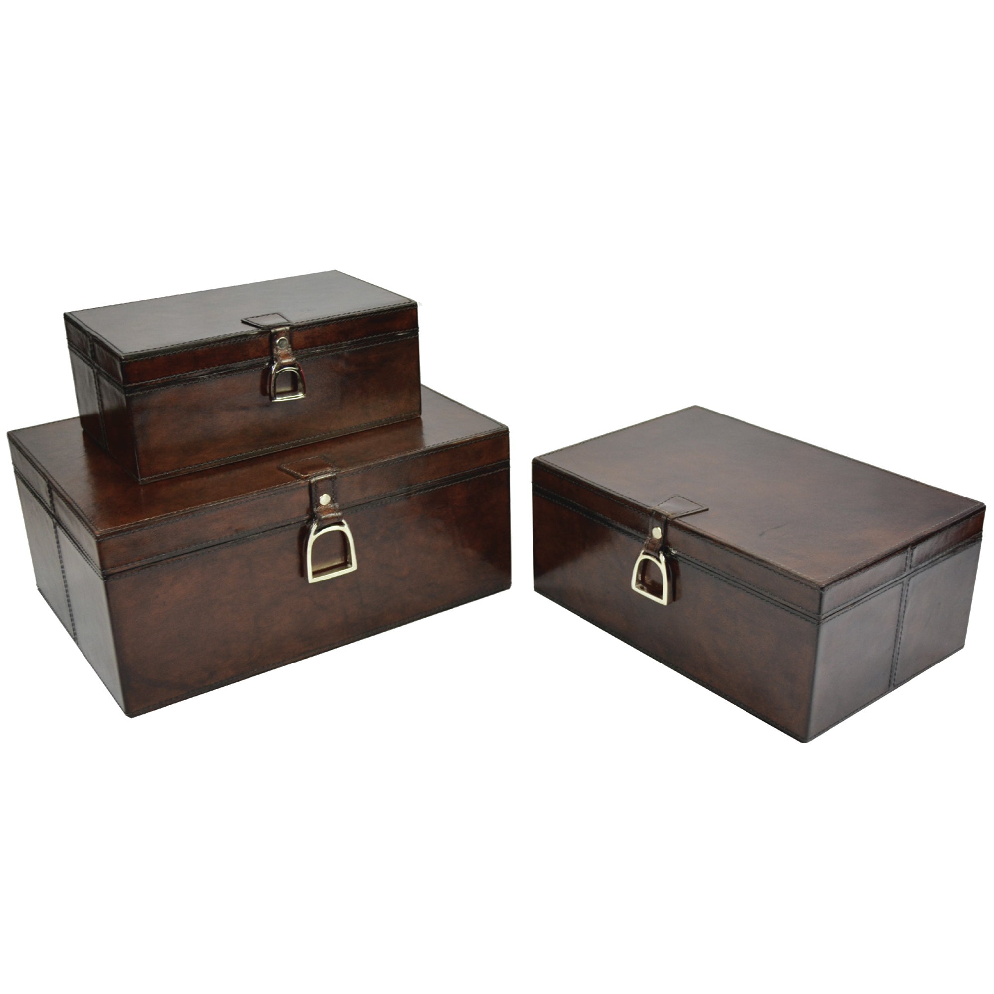 LARGE Set of 3 Nesting Leather Boxes W/ Stirrup (Available in 4 Colours)