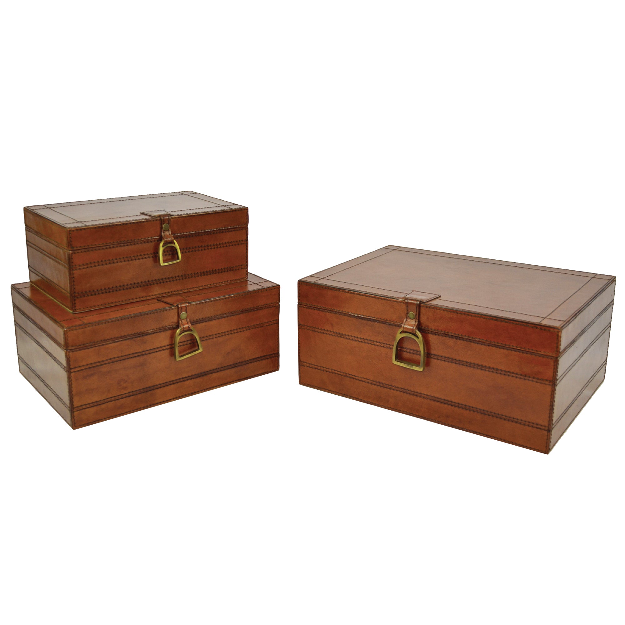 LARGE Set of 3 Nesting Leather Boxes W/ Stirrup (Available in 4 Colours)