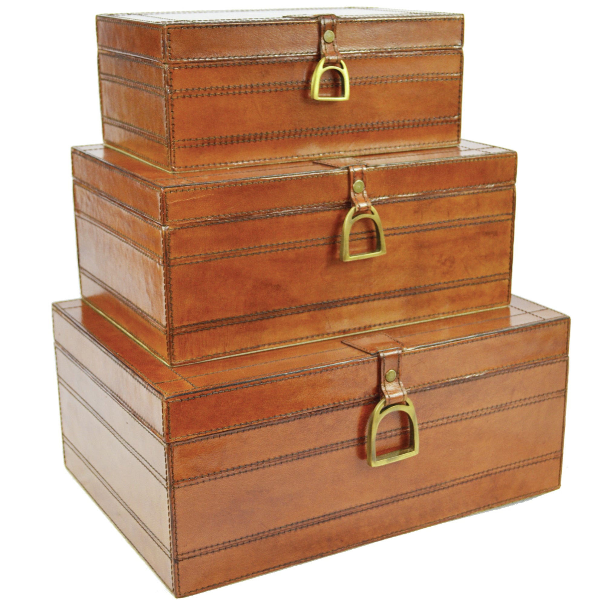 LARGE Set of 3 Nesting Leather Boxes W/ Stirrup (Available in 4 Colours)