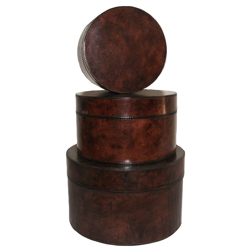 Set of 3 Round Leather Nesting Boxes (Available In 3 Colors)
