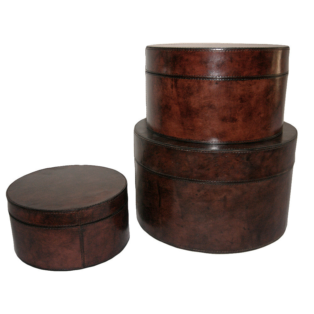 Set of 3 Round Leather Nesting Boxes (Available In 3 Colors)
