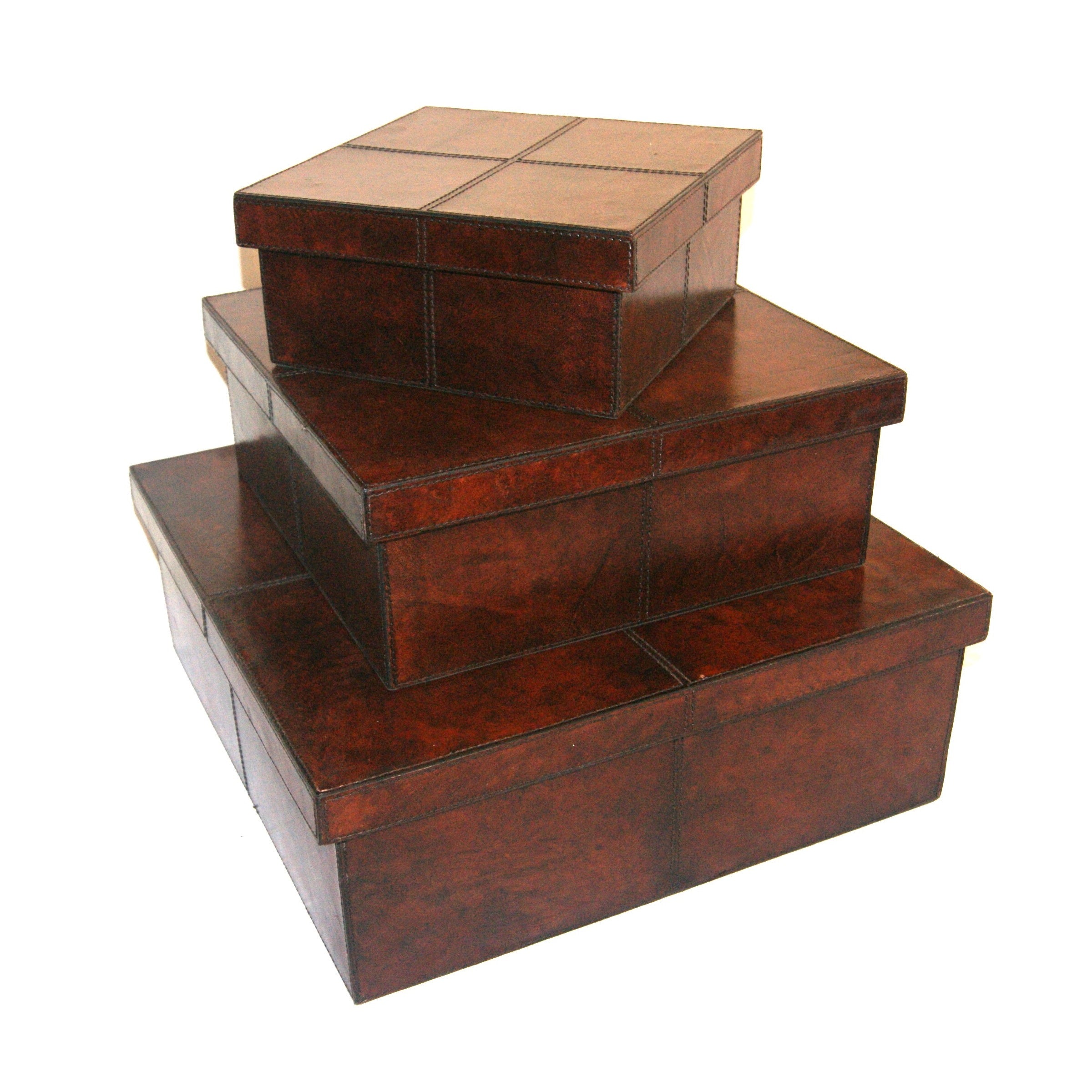 Set of 3 Square Nesting Leather Boxes (Available in 2 Colours)