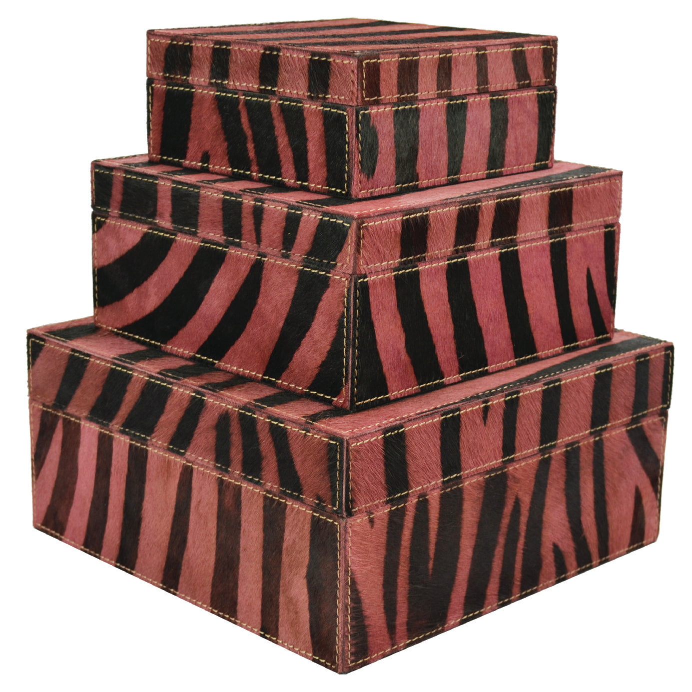 Set of 3 Zebra Pattern Nesting Leather Boxes
