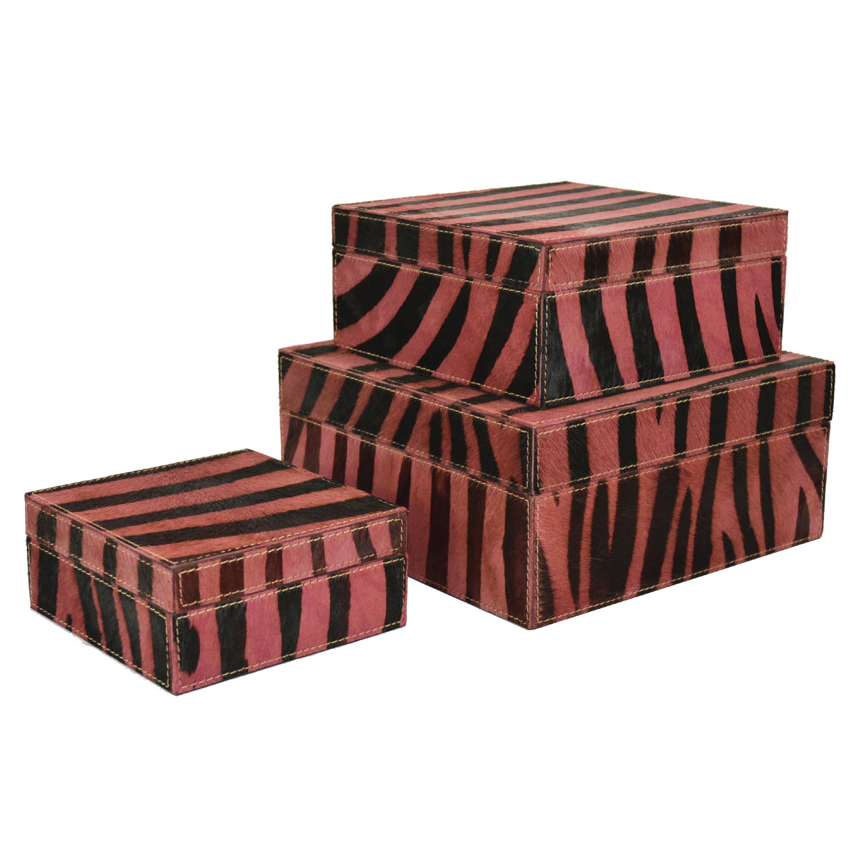 Set of 3 Zebra Pattern Nesting Leather Boxes