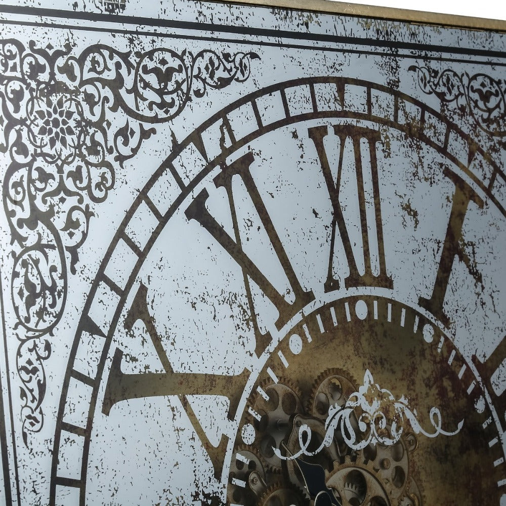 Silver Mirror 3D Mechanism Gears Wall Clock