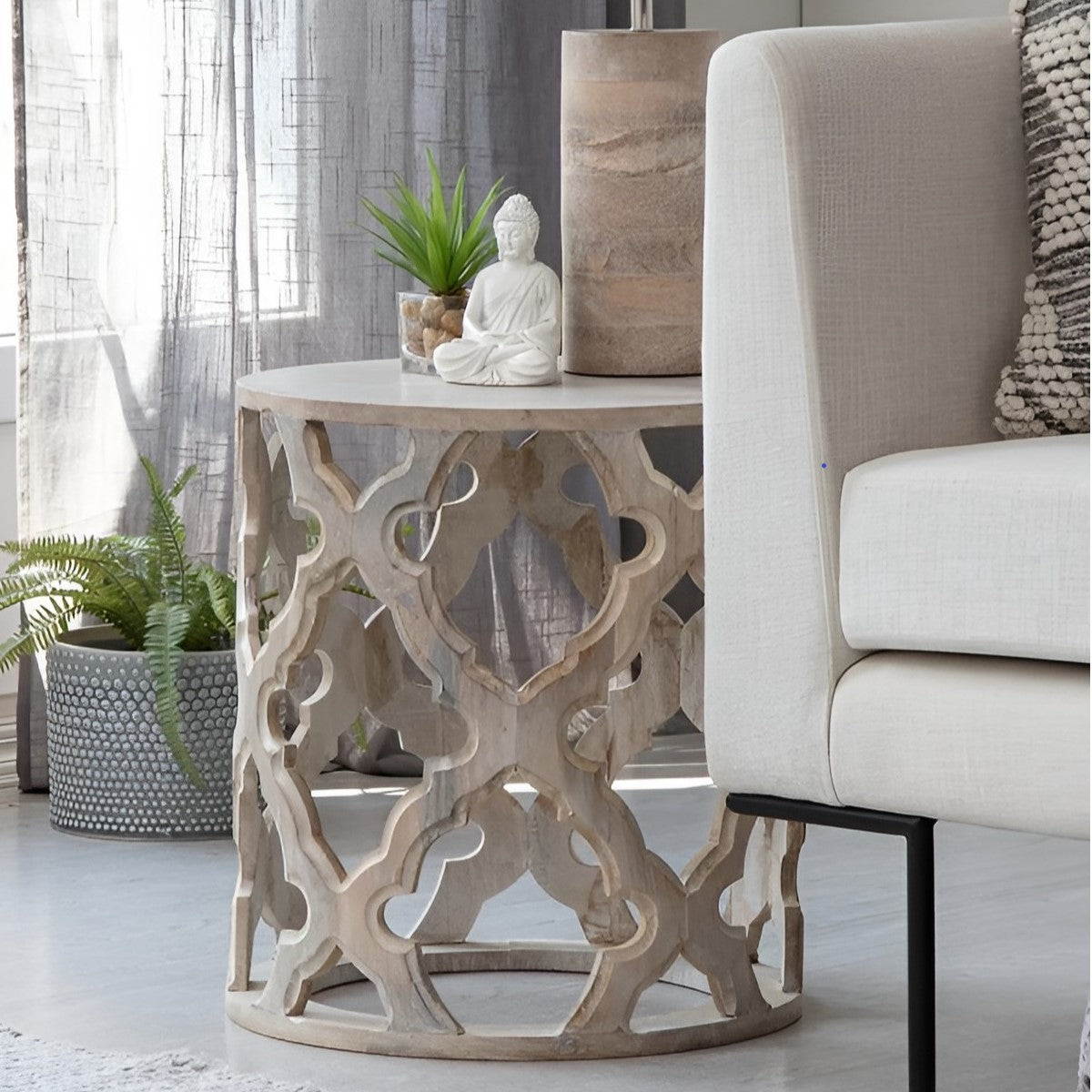 Sorrento Quatrefoil Wooden Carved Side Table