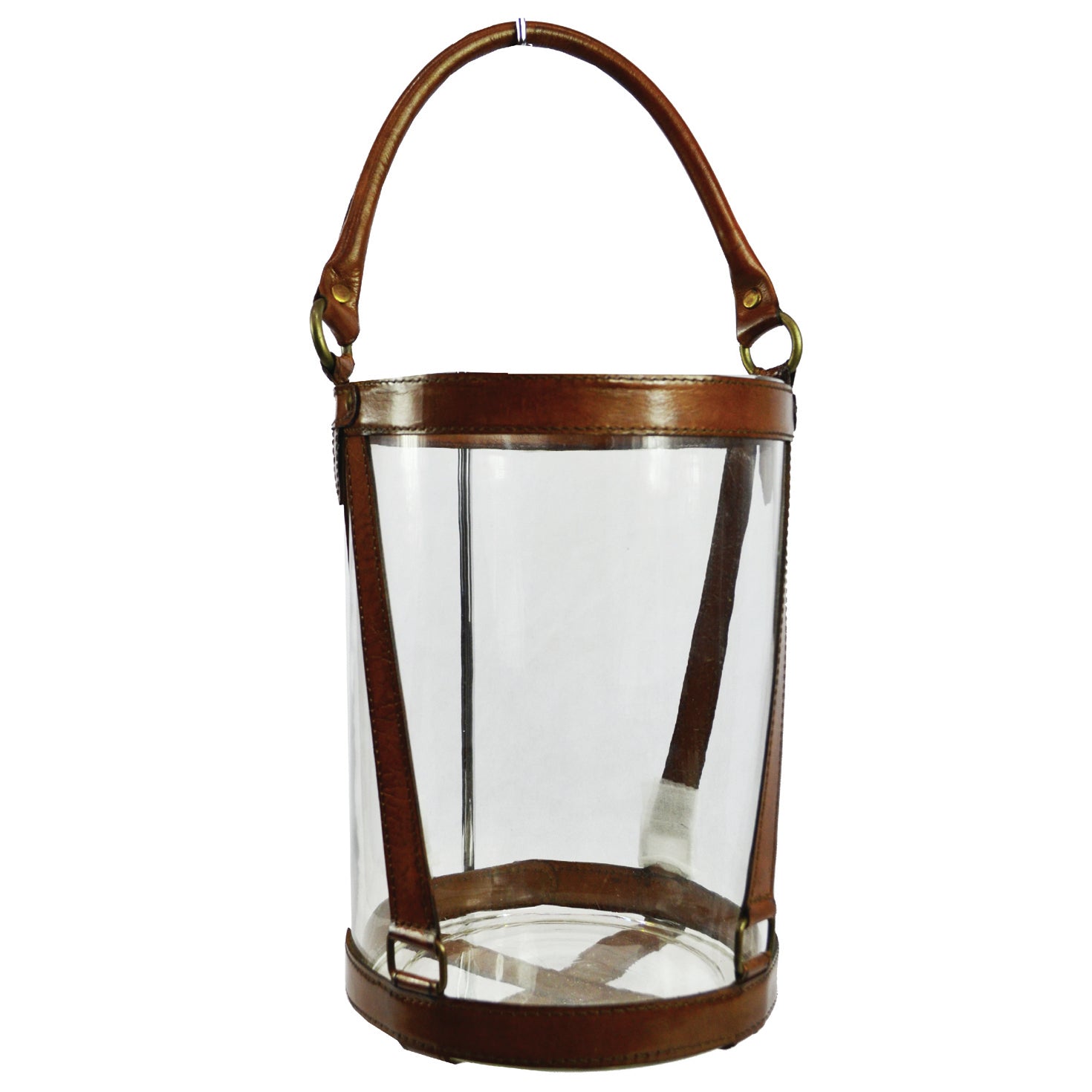 Set of 3 Tubular Leather Strips Hanging Hurricane Lamps