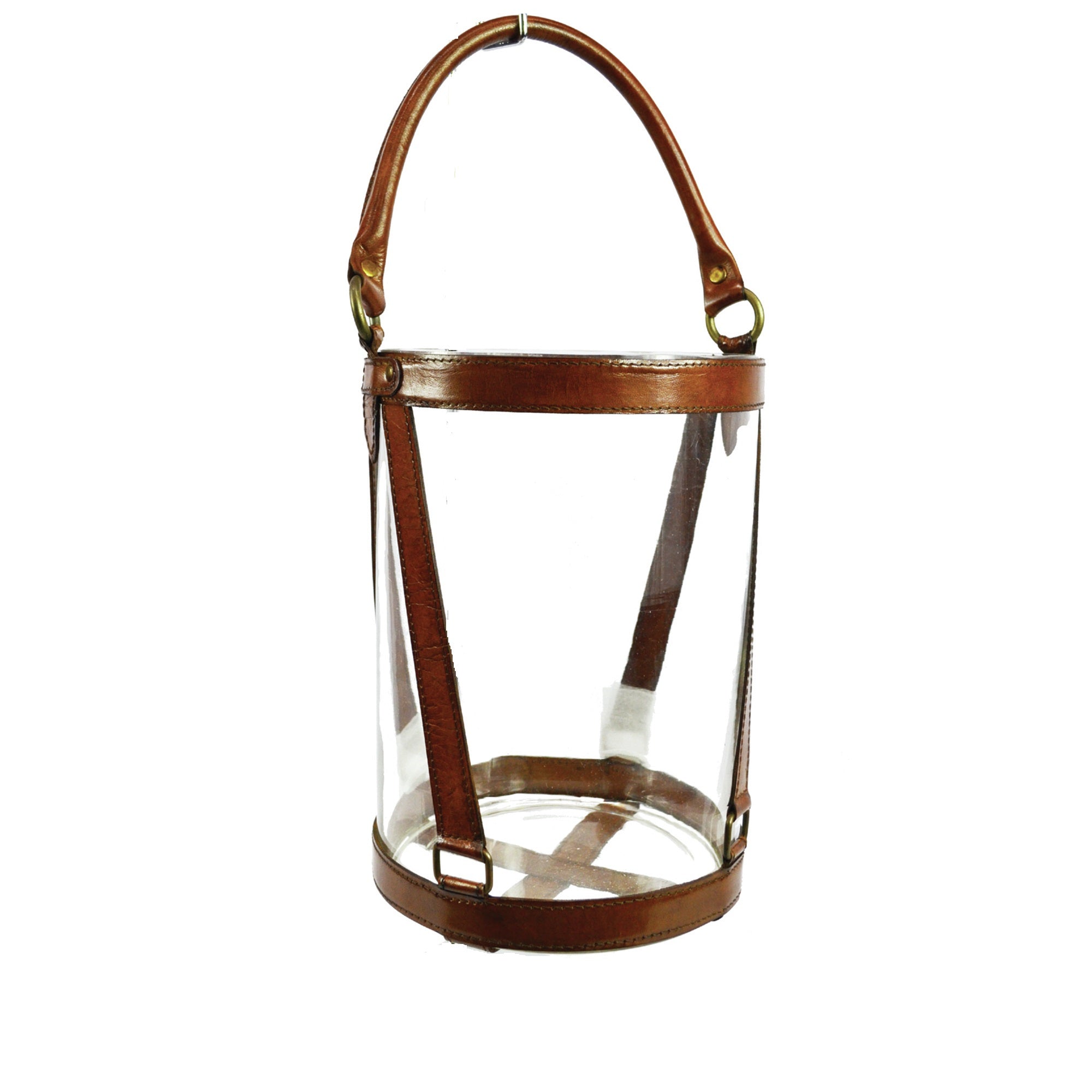 Set of 3 Tubular Leather Strips Hanging Hurricane Lamps