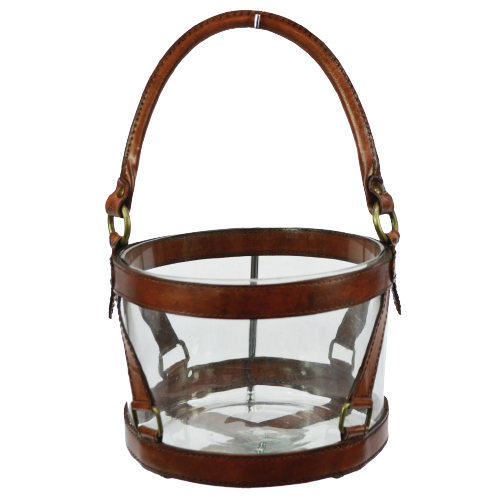 Set of 3 Tubular Leather Strips Hanging Hurricane Lamps