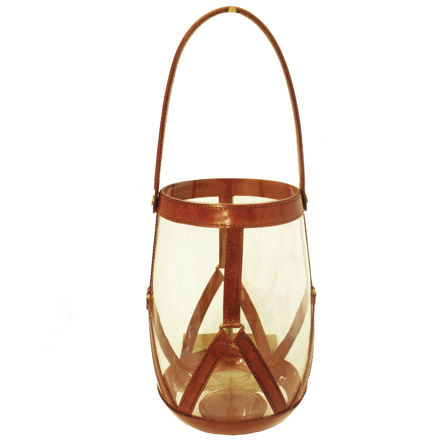 Set of 3 Tulip Bowl Leather Strips Hanging Hurricane Lamps