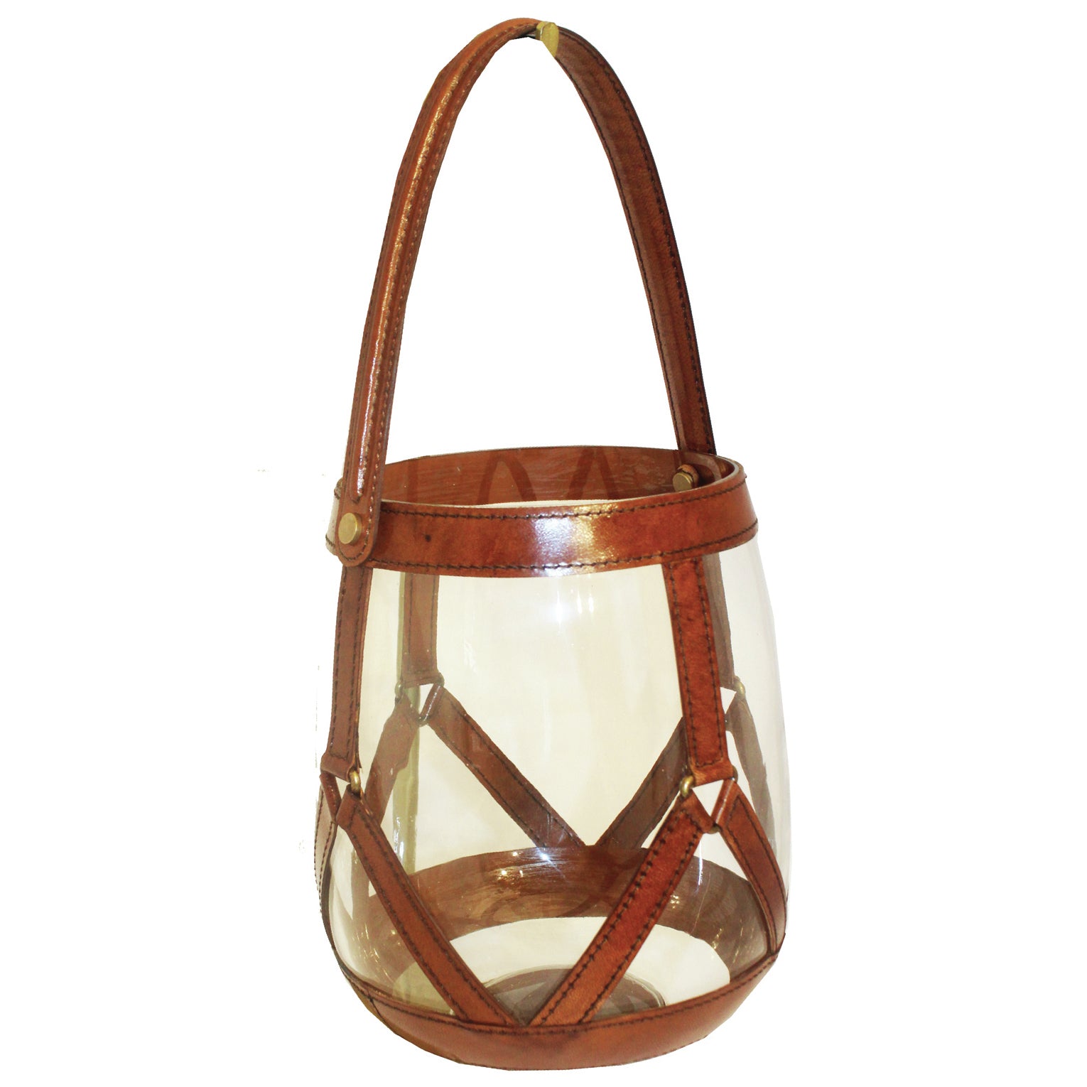 Set of 3 Tulip Bowl Leather Strips Hanging Hurricane Lamps