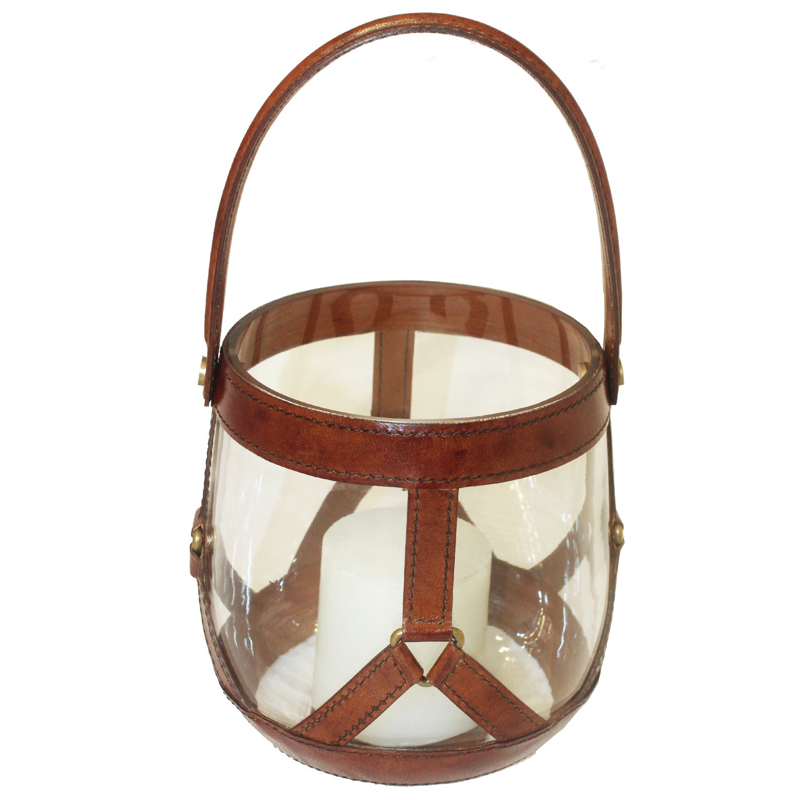 Set of 3 Tulip Bowl Leather Strips Hanging Hurricane Lamps
