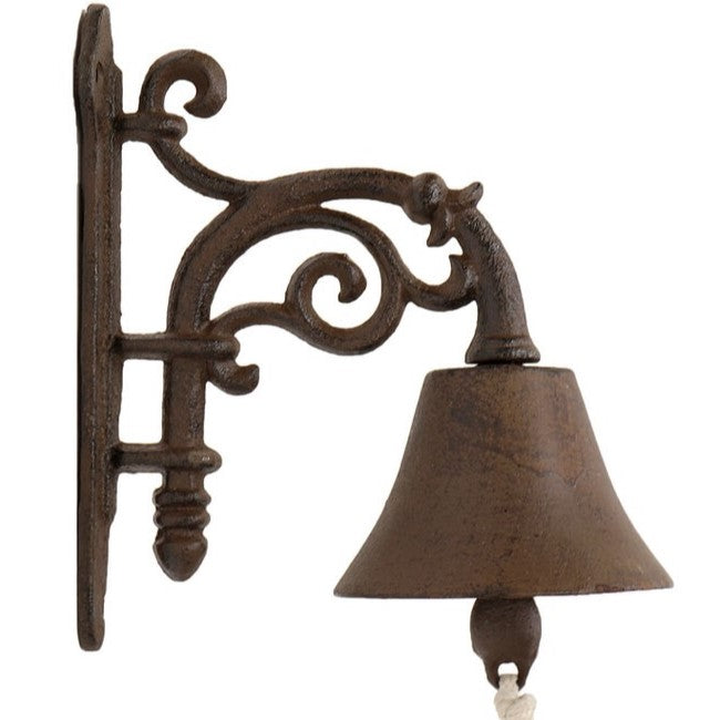 Smooth Curves Wall Hanging Cast Iron Doorbell - Antique Rust