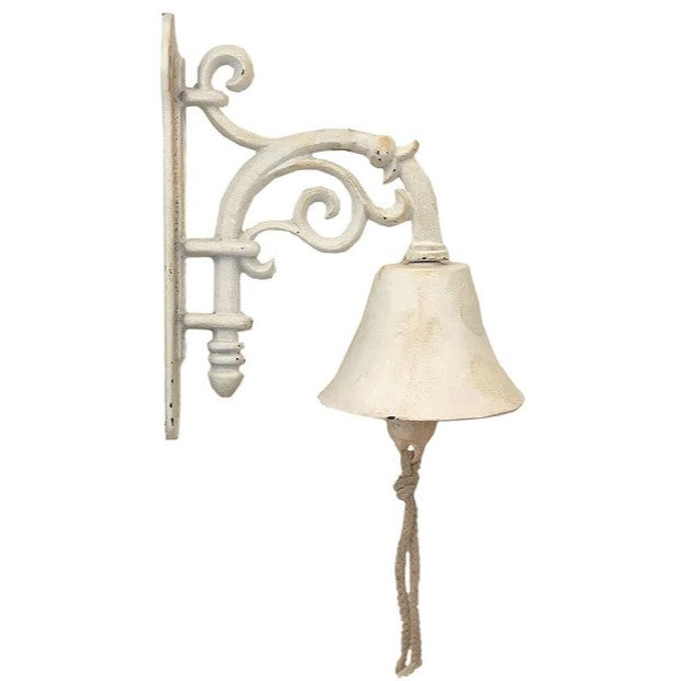 Smooth Curves Wall Hanging Cast Iron Doorbell - Antique White
