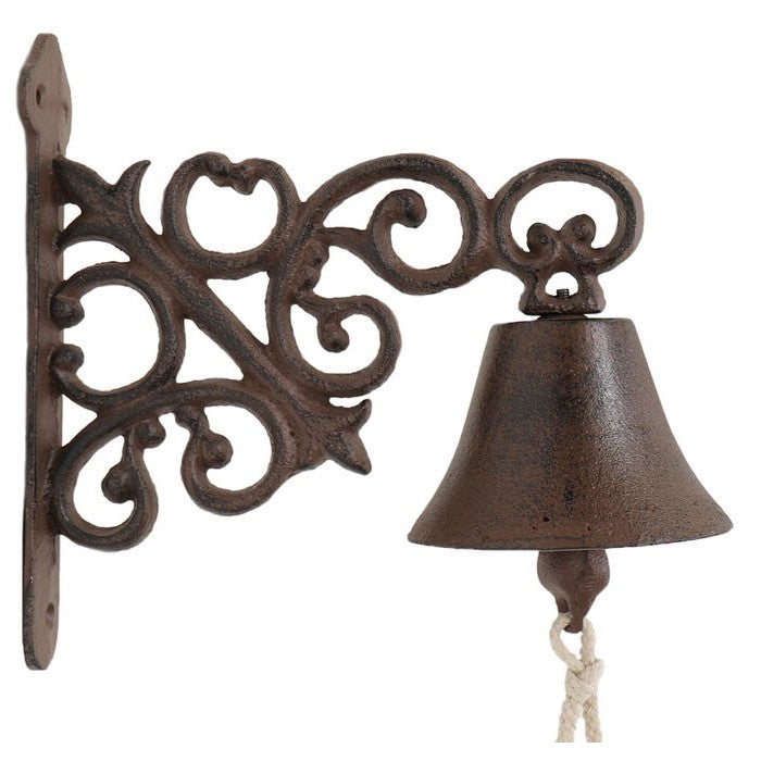 Wall Hanging Cast Iron Scrolls Doorbell - Antique Rust