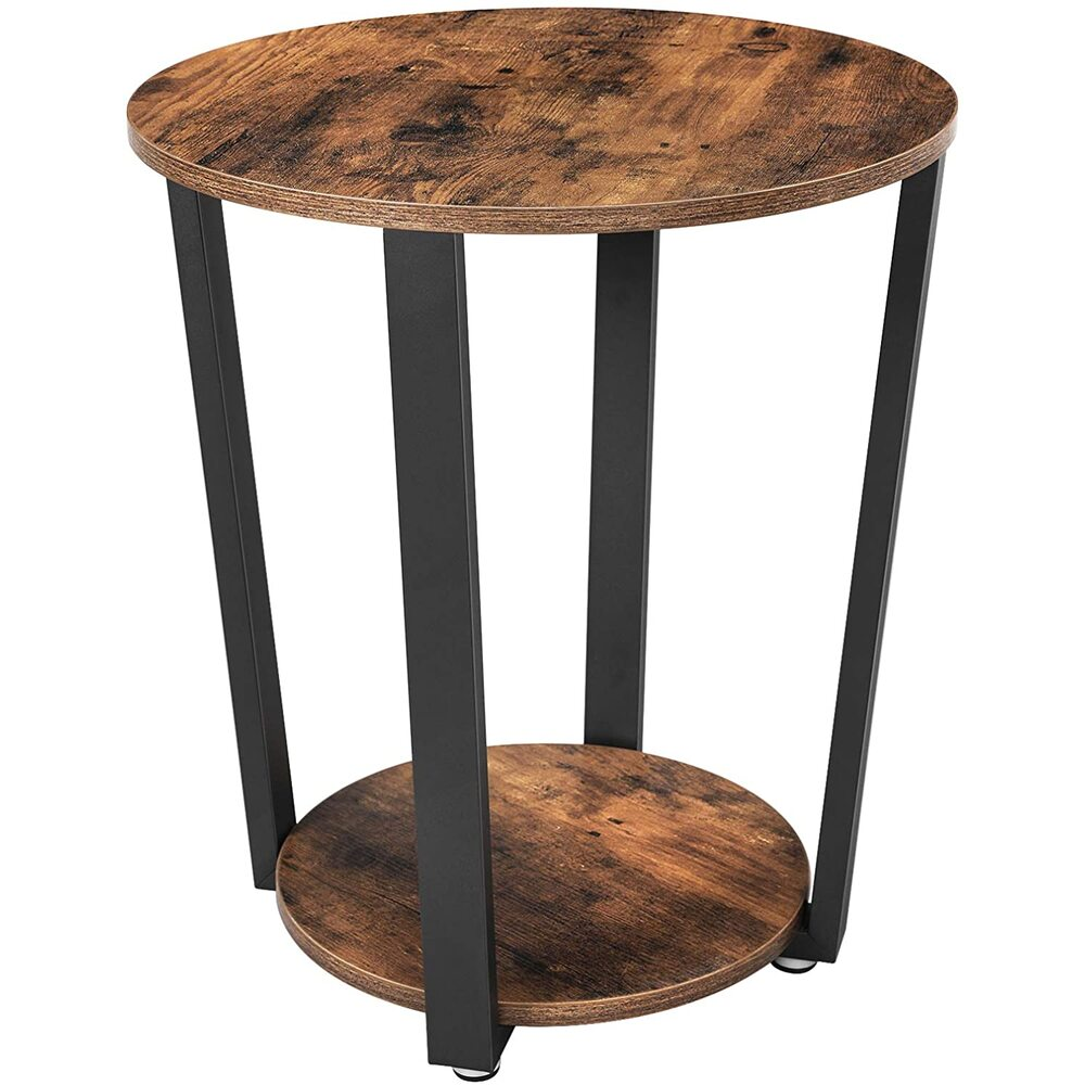 Round Side Table with Shelf - Rustic Brown
