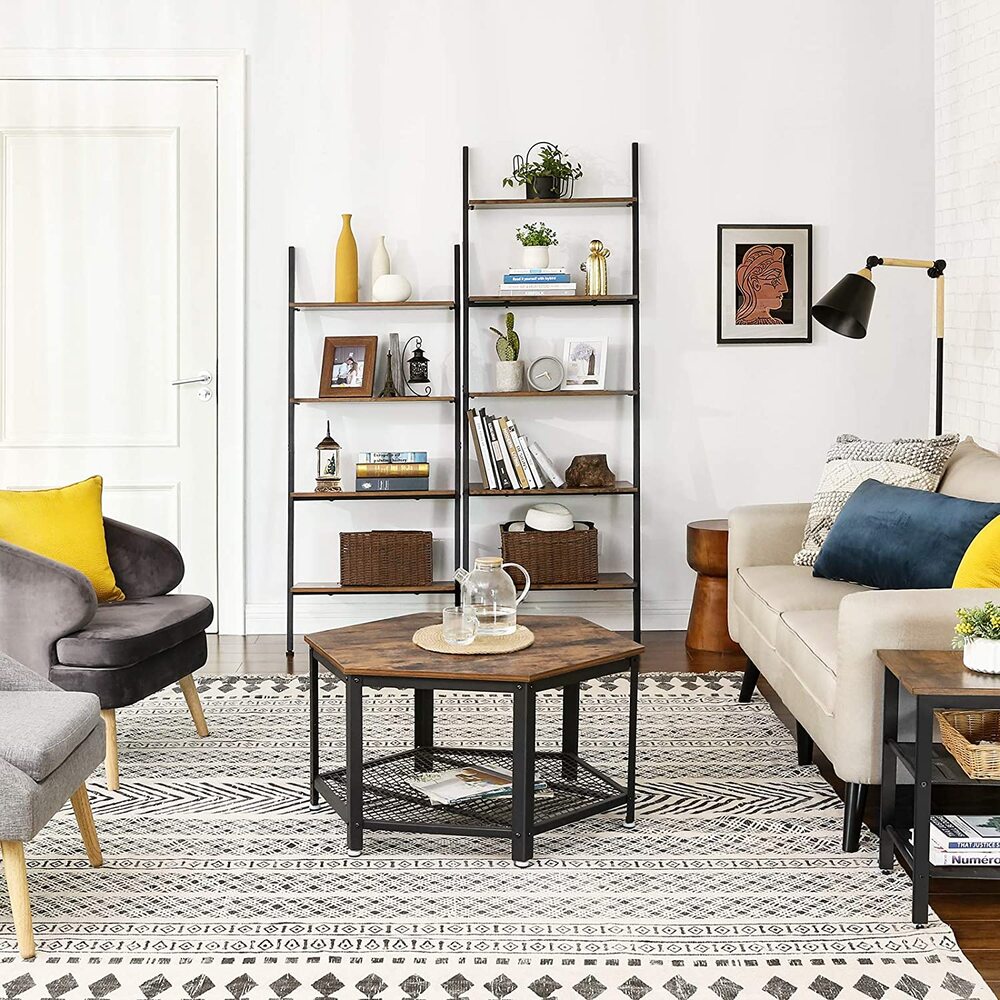 Industrial 5 Tier Slanted Shelf - Rustic Brown and Black