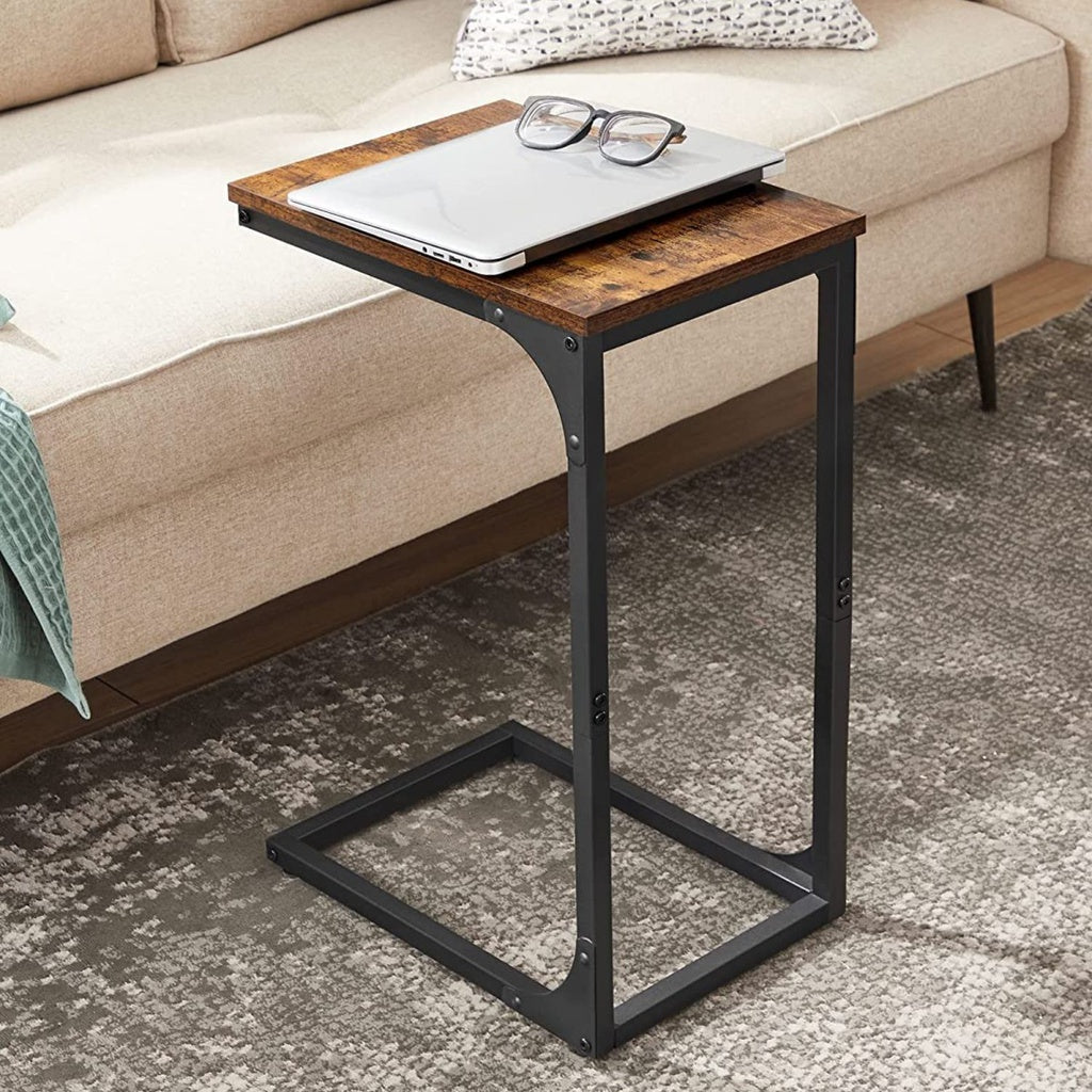 Slim End Table with Metal Frame - Rustic Brown and Black