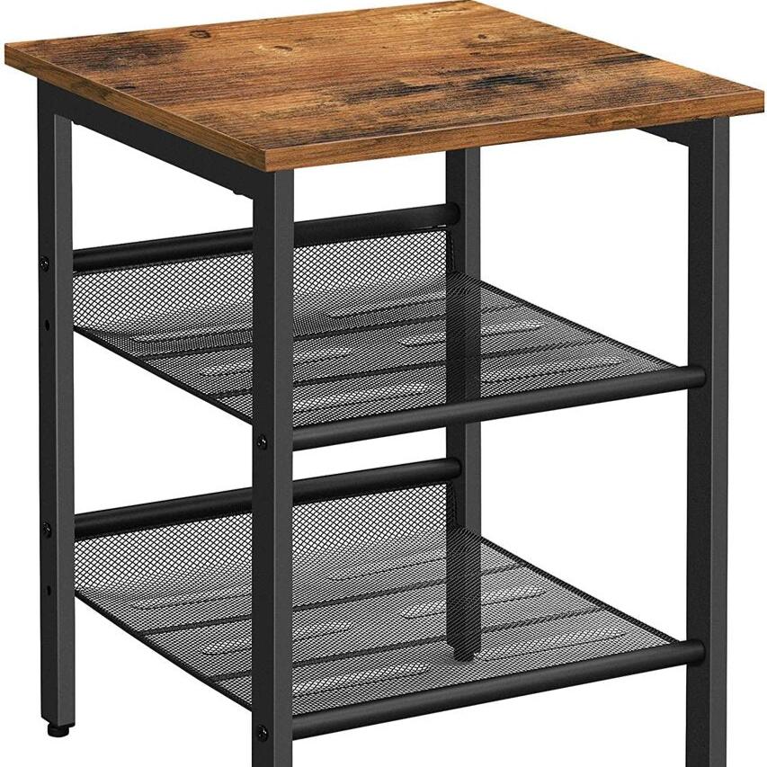 Industrial Side Table with 2 Mesh Shelves