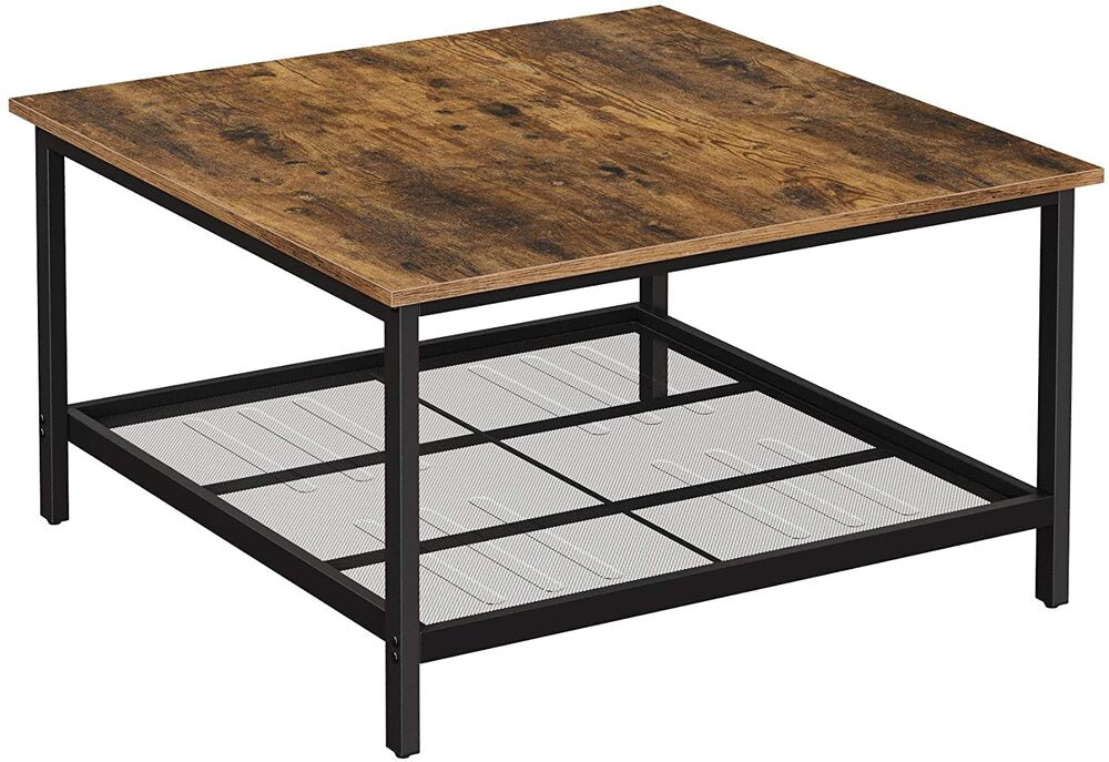 Coffee Table Square Cocktail with Dense Mesh Shelf - Rustic Brown