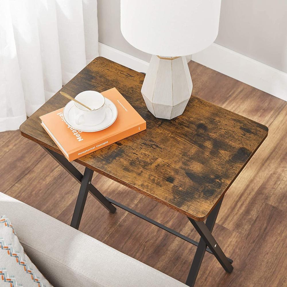 Tray Set of 2 Folding Tables - Rustic Brown and Black