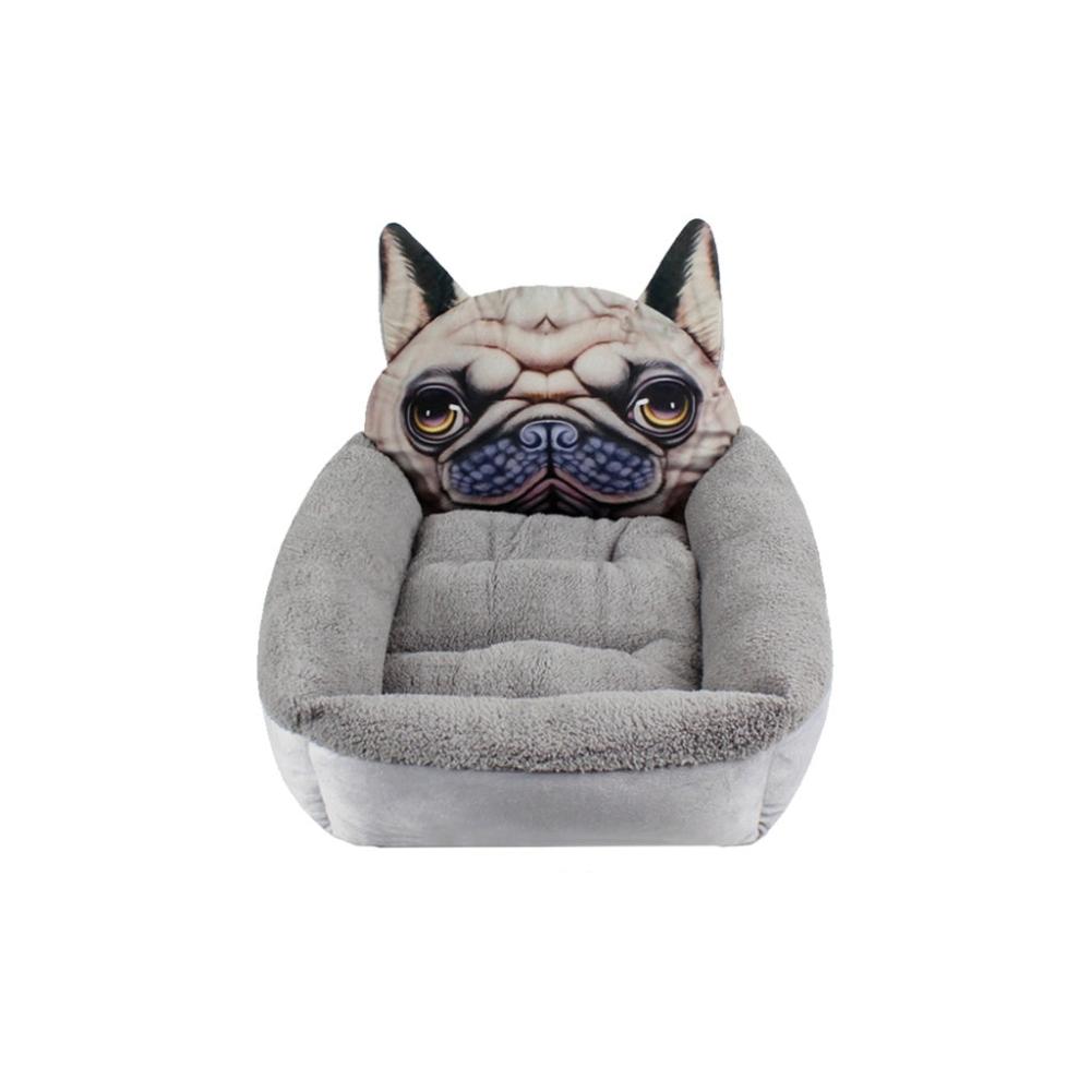 Cartoon Square Pug Pet Bed 3D Small Size (Grey)