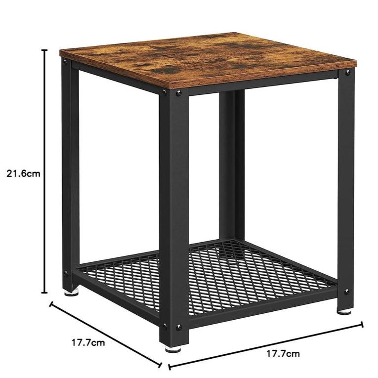 Side Table with Mesh Shelf - Rustic Brown and Black