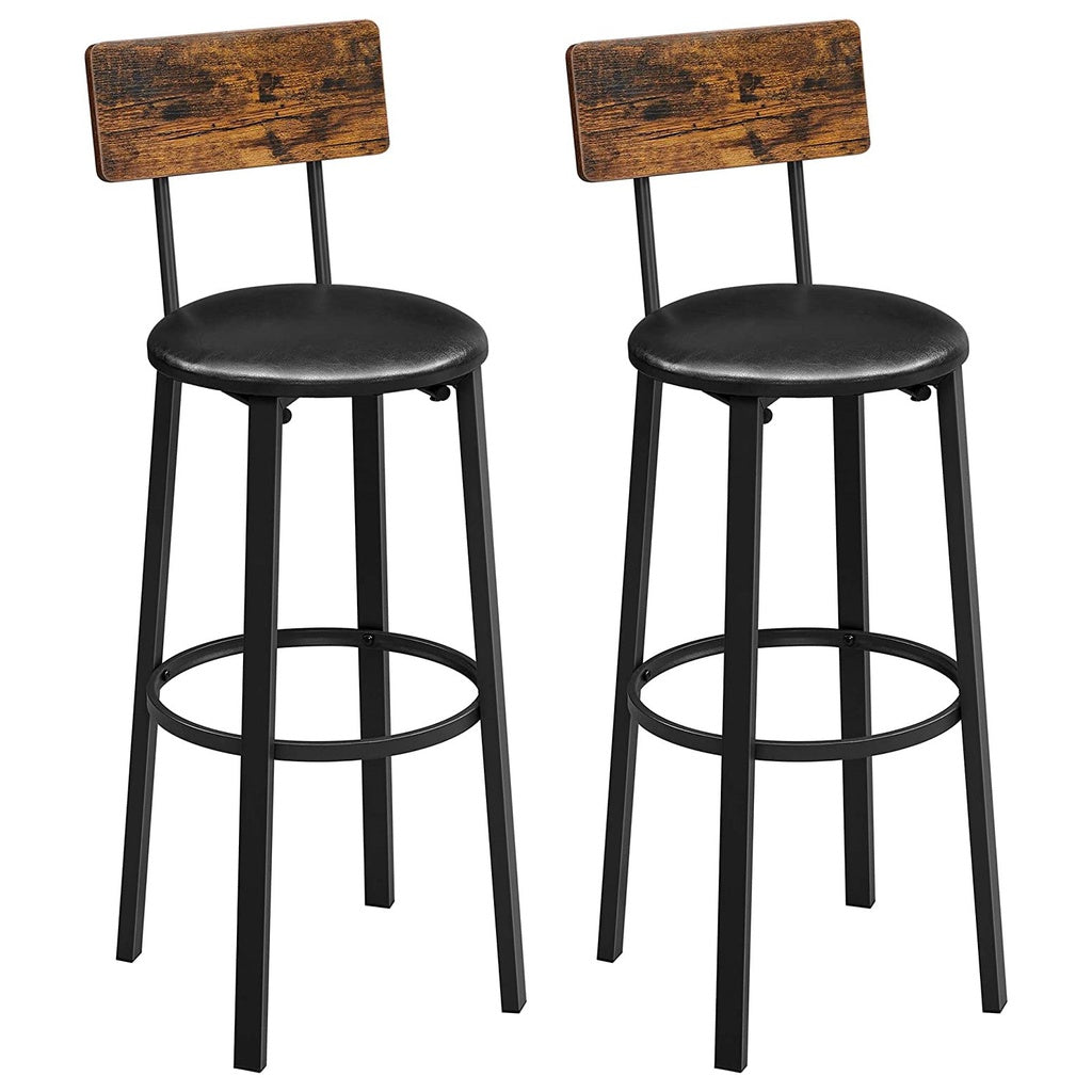 Set of 2 Bar Stools with Footrest PU Cover - Vintage Brown Black