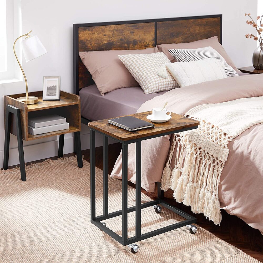 C-Shaped Side Table with Wheels