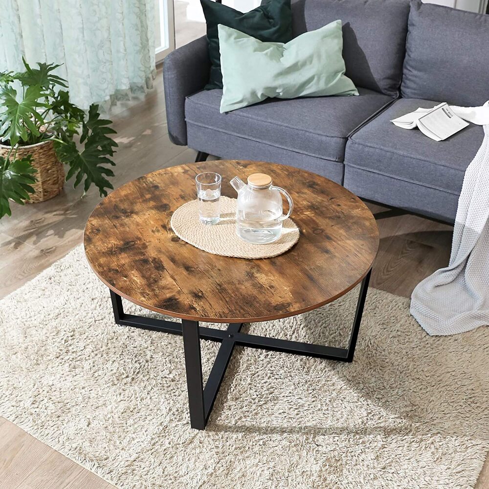 Round Coffee Table - Rustic Brown and Black