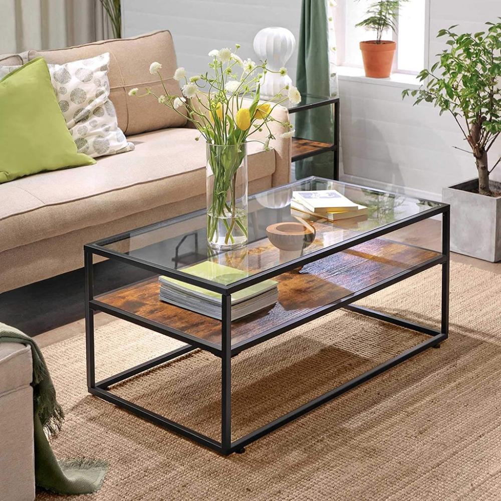 Glass Top Coffee Table - Rustic Brown