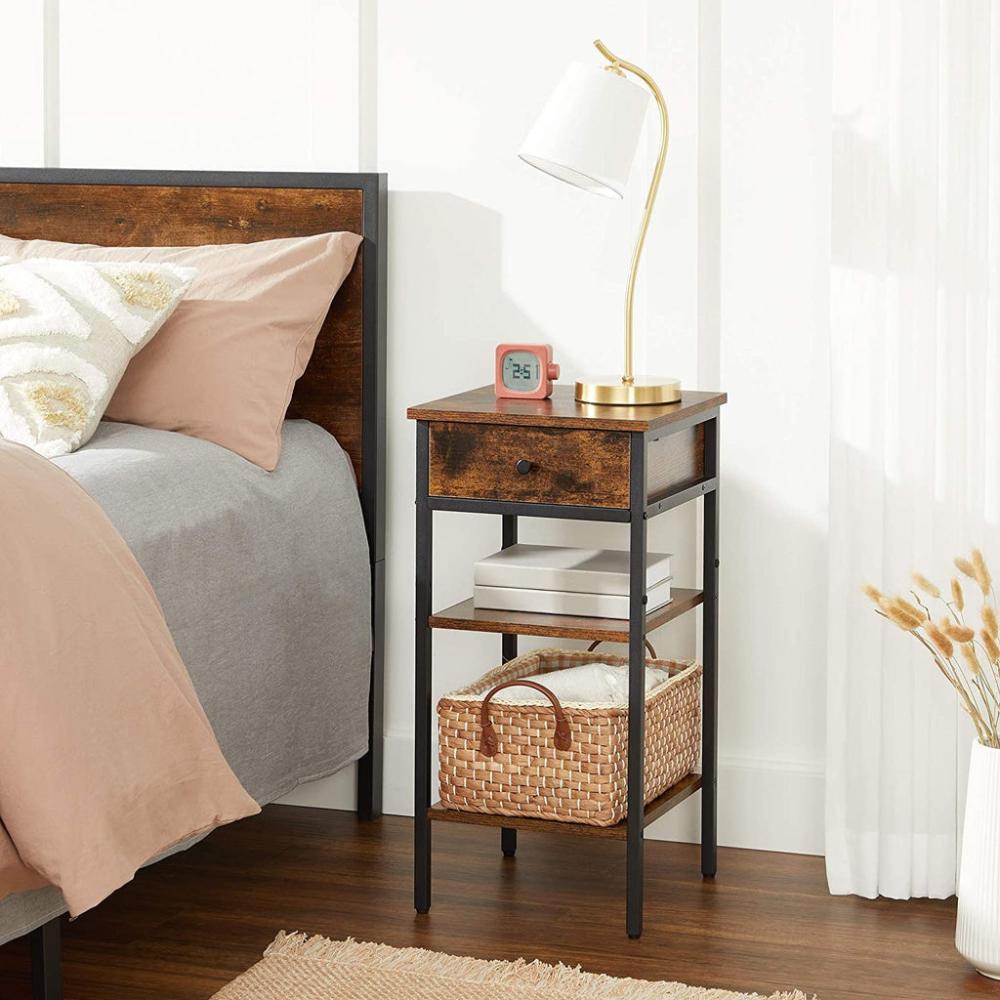 Nightstand End Table with a Drawer and 2 Storage Shelves