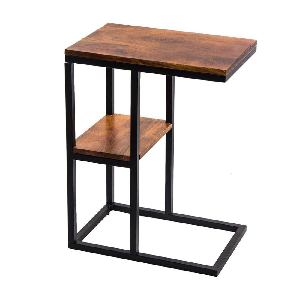 C-Shaped 2-tier End Table with Anti Slip Base (Walnut)
