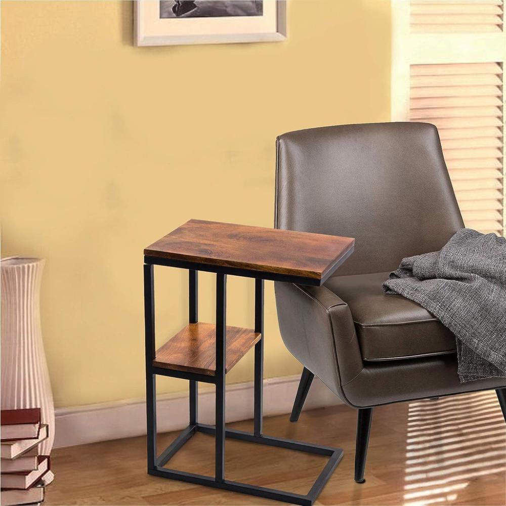C-Shaped 2-tier End Table with Anti Slip Base (Walnut)
