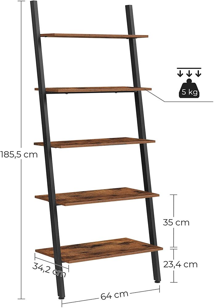 Industrial 5 Tier Slanted Shelf - Rustic Brown and Black