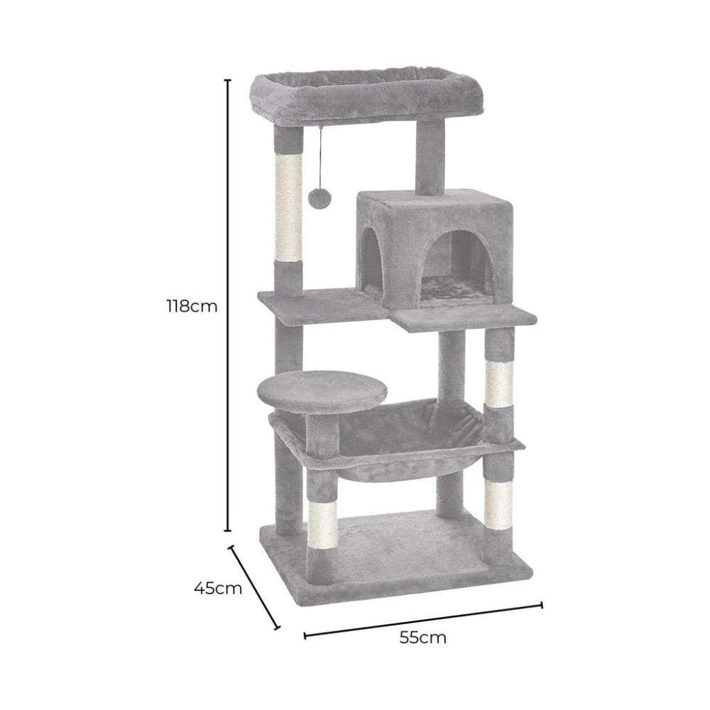 Plush Cat Condo Cat Tree - Light Grey 118cms