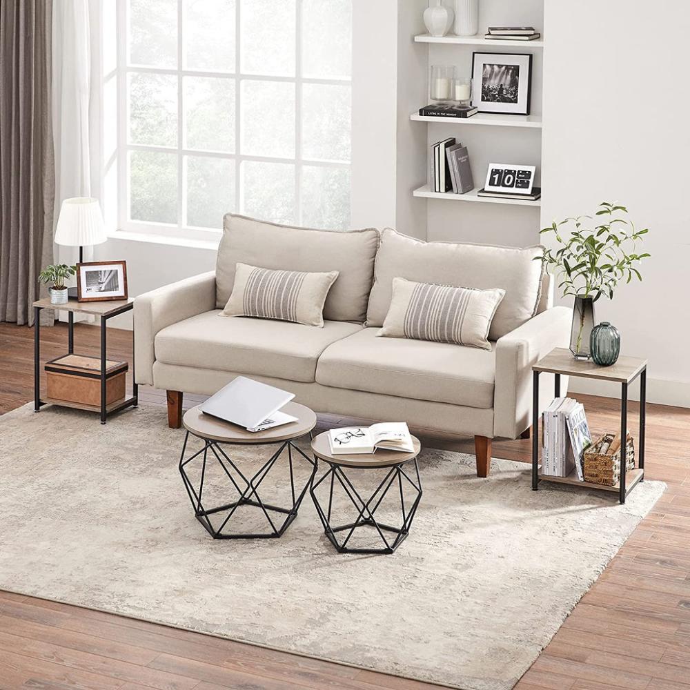 End Tables Set of 2 with Storage Shelf Steel Frame - Greige and Black