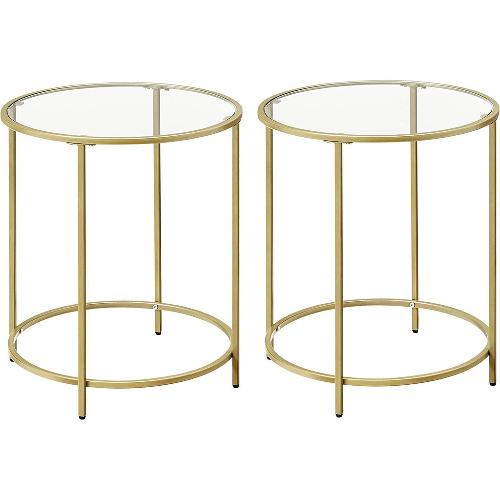 Round Side Tables Set of 2 Tempered Glass - Steel Frame Gold