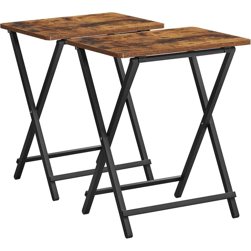 Tray Set of 2 Folding Tables - Rustic Brown and Black