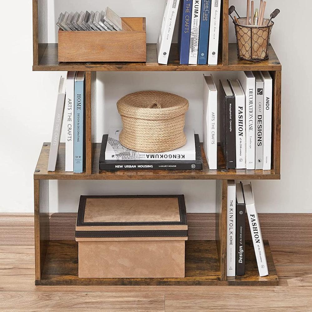 5-Tier Bookshelf Display Shelf and Room Divider - Rustic Brown
