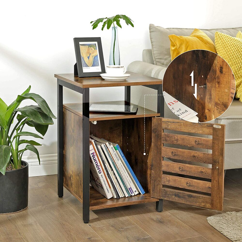 Louvred Door Side Table with Shelves