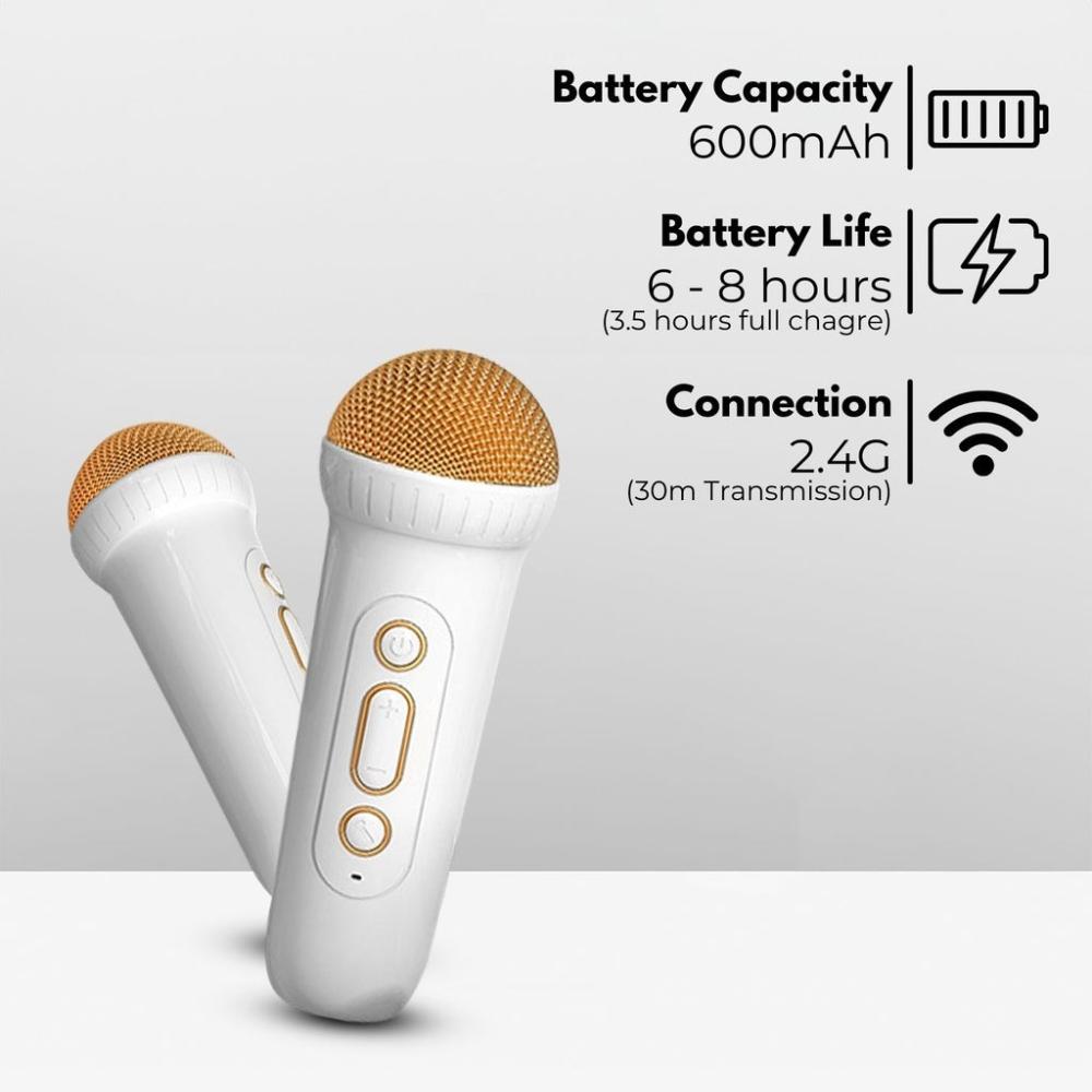 Portable Bluetooth Karaoke Speaker with 2 Wireless Microphones (Beige)